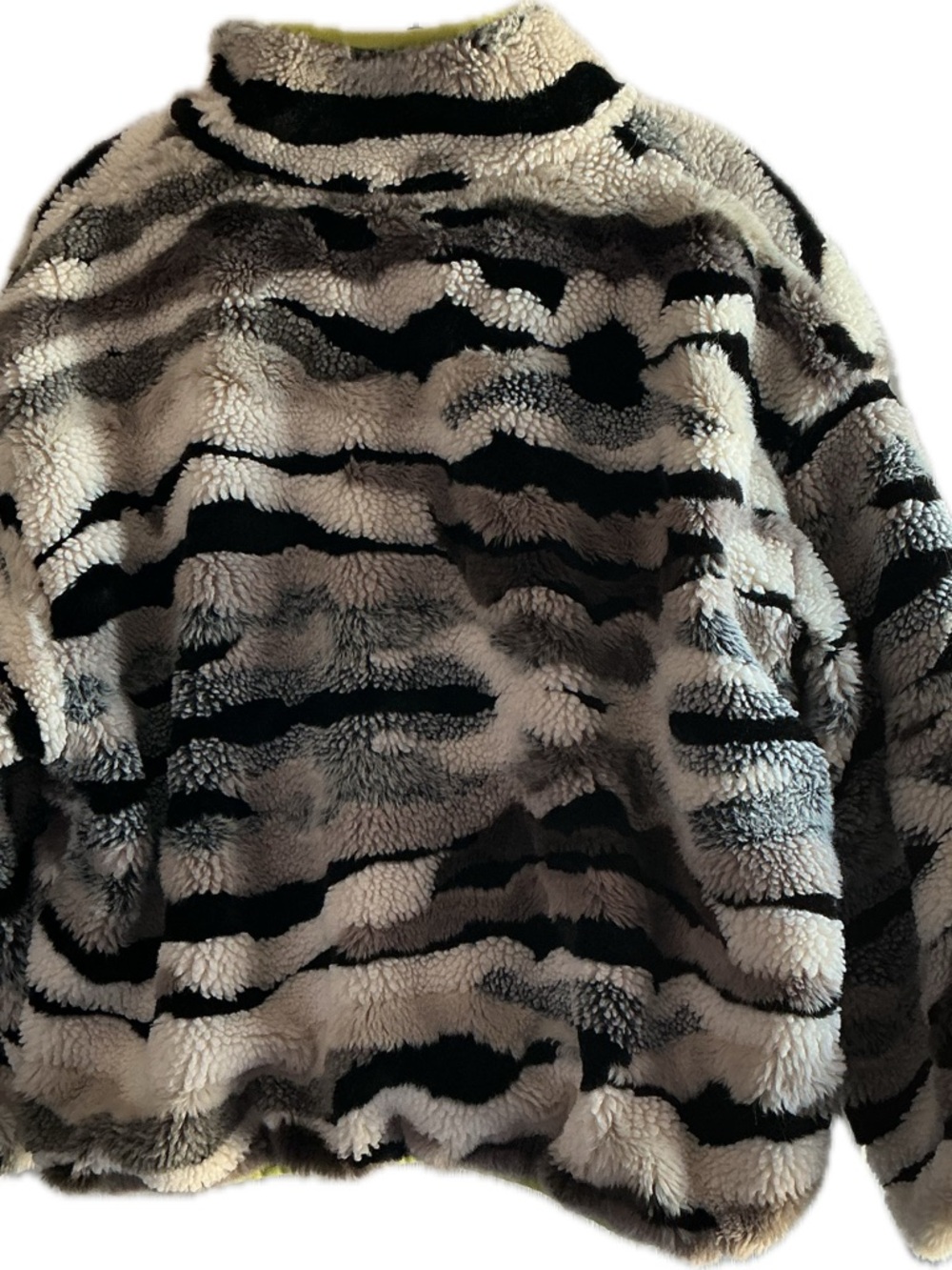UGG Black & White Zebra Sherpa Jacket with Lime Trim - Picture 2 of 4